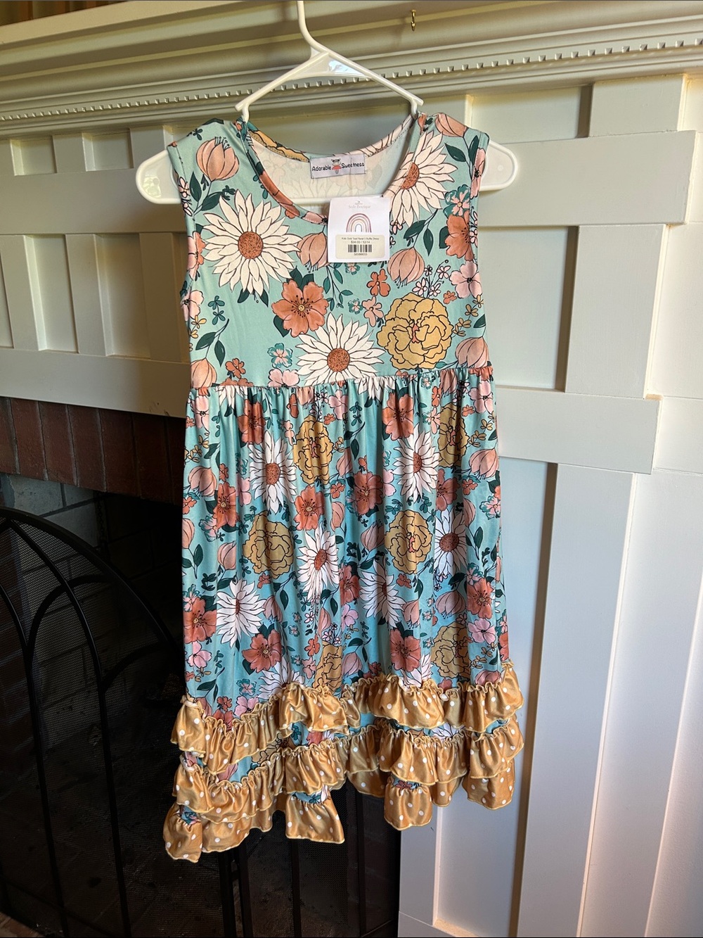 NWT Girls Adorable Sweetness Teal Floral Ruffle  Dress Size 12/14